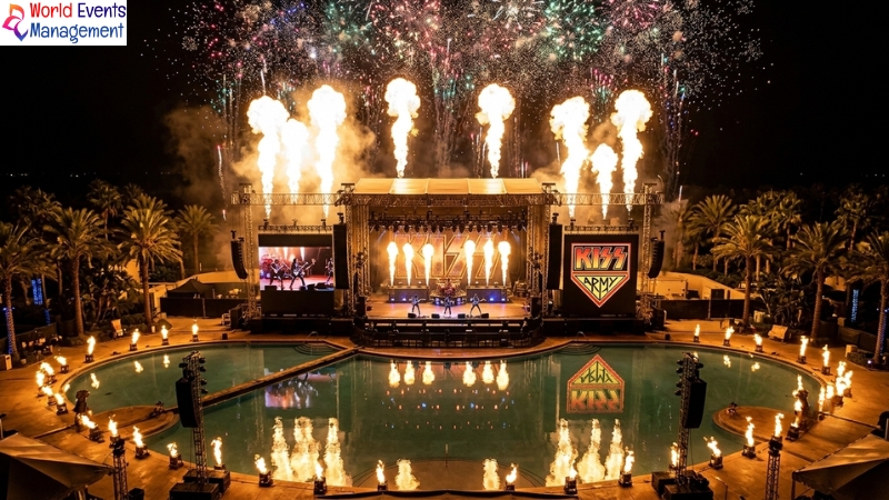 Concert stage with fire effects