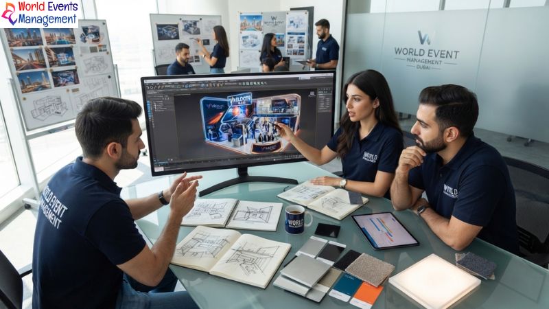Designers planning exhibition stand.