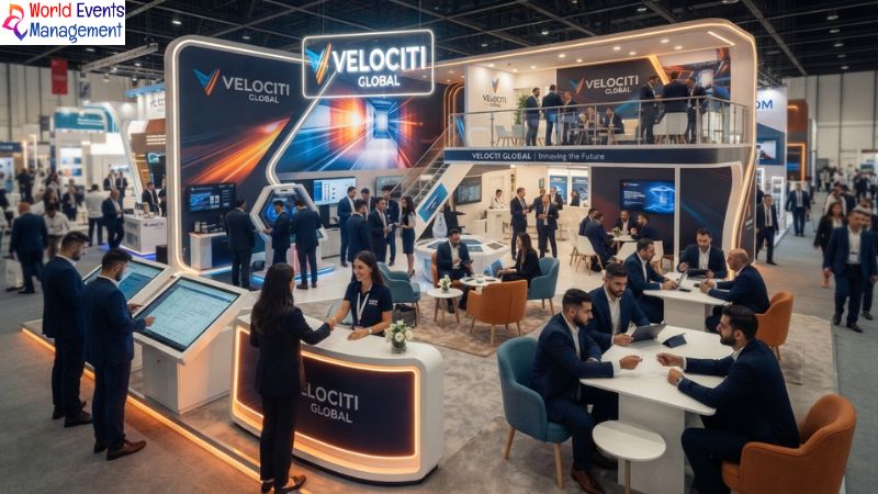 Visitors at exhibition booth.