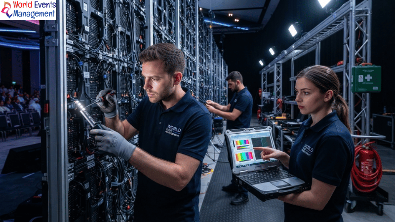 Technicians installing LED panels