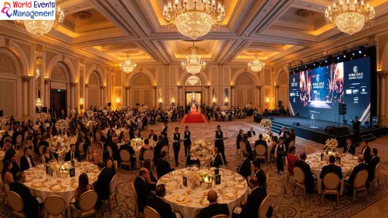 Luxury Dubai gala dinner ballroom.