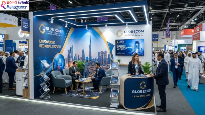 Branded Globecom Middle East booth.