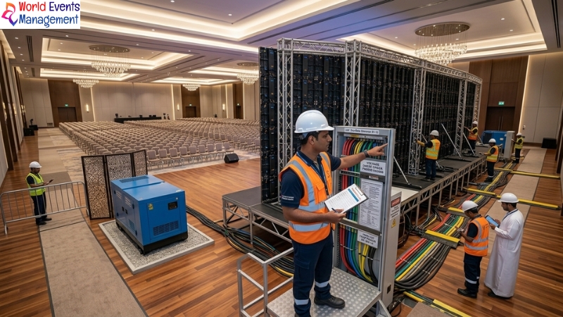 Technicians installing LED screen.