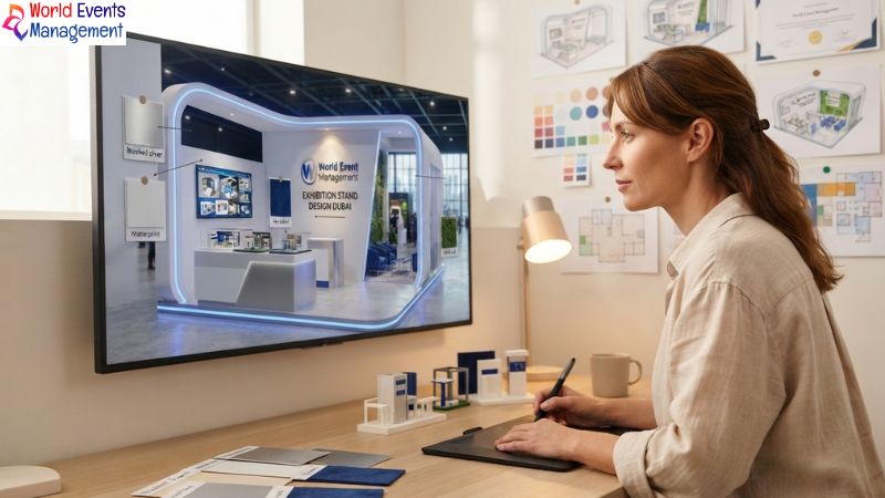 Designer reviewing stand model