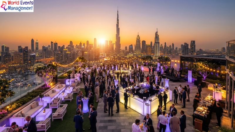 Sunset corporate networking event.