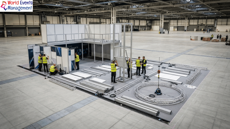 Modular exhibition stand assembly.