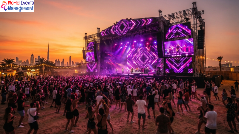 Music festival with sunset