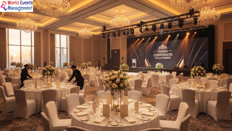 Corporate gala dinner setup.