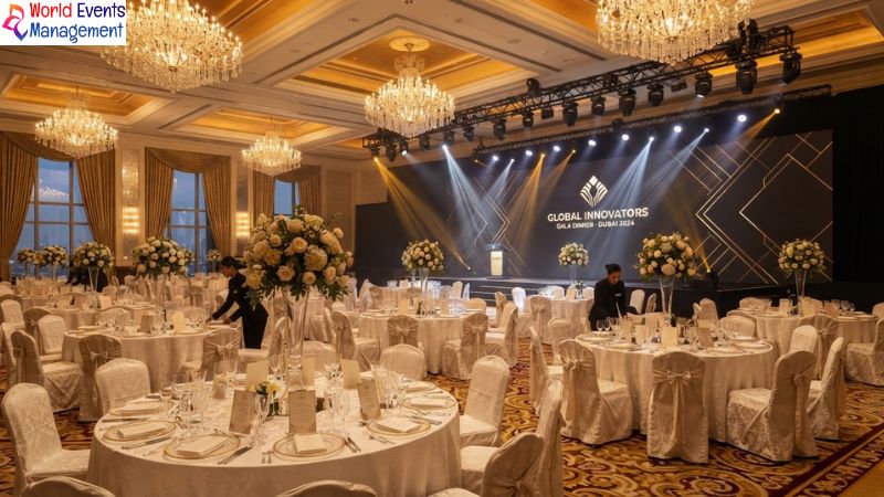 Corporate gala dinner setup.
