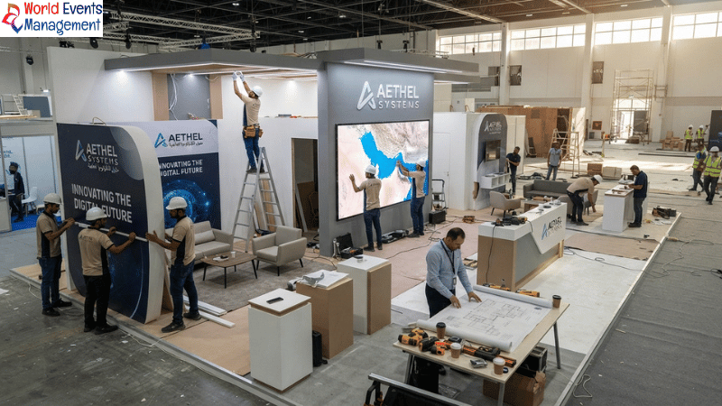 Exhibition stand installation team