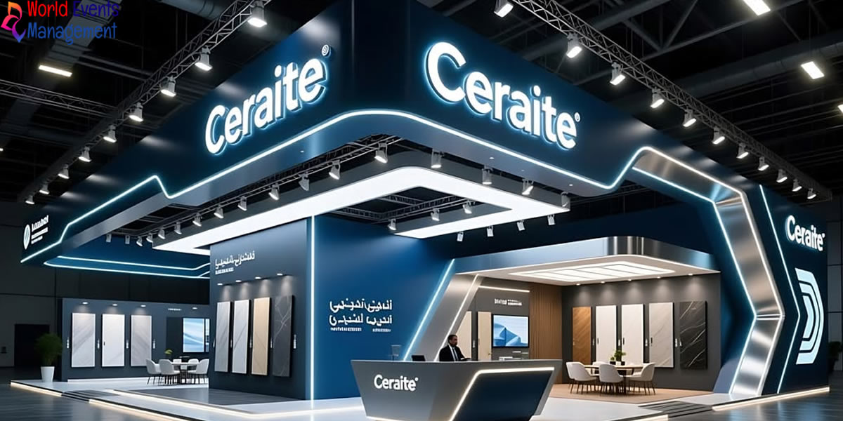 Professional exhibition booth with elegant architecture and premium brand design