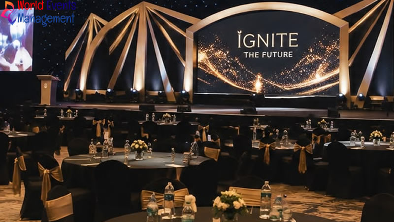 Corporate award ceremony event with stage design and audience seating